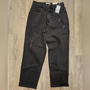 NEW Universal thread black distressed torn jeans pants straight stretch 4S short